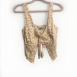 No Boundaries Juniors XS Tie Front Woven Top Winter White Floral Hippie Boho Y2K